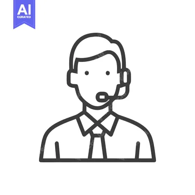 Modern Outline Icon of a Call Center Agent with Headset and Tie