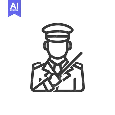 Clean Vector Outline Icon of Uniformed Conductor or Officer Holding Ba