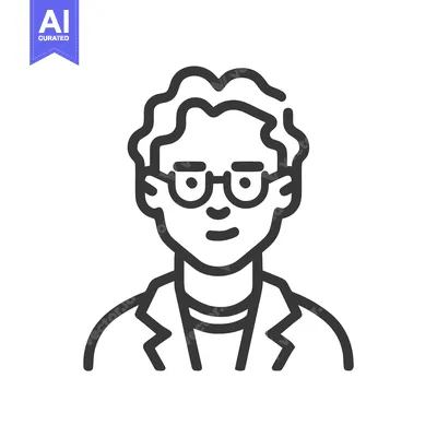 Premium design asset: Minimalist Line Art Icon of a Wavy-Haired Person with Round Glasses, I