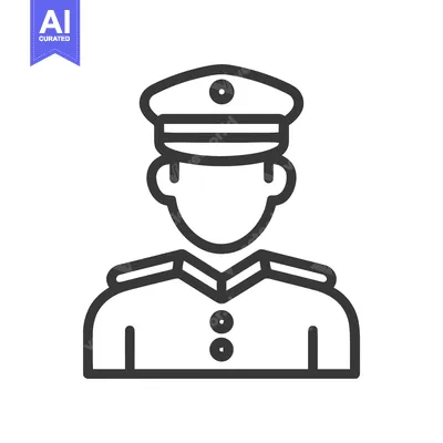 Premium design asset: Minimalist Line Icon of Uniformed Officer Avatar with Cap and Epaulets