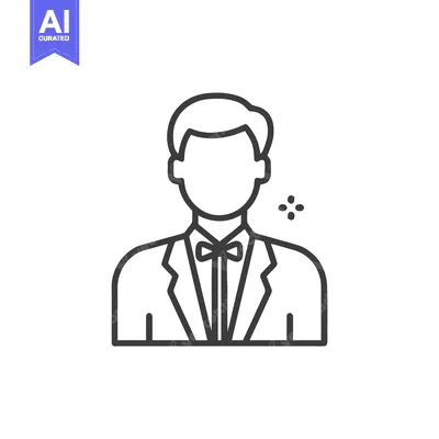 Aset desain premium: Sleek Line Icon: Professional Man in Suit with Bow Tie and Sparkle