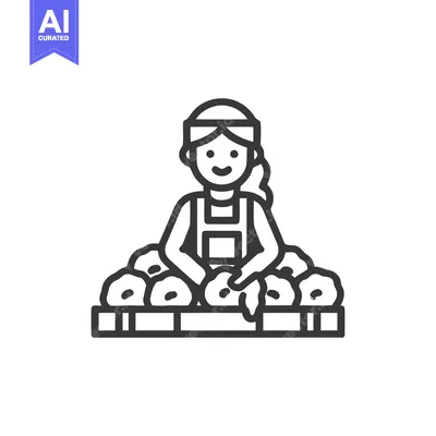 Friendly Greengrocer at Market Stall, Minimalist Line Art Icon