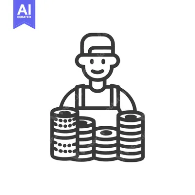 Aset desain premium: Simple Line Icon of a Smiling Gambler with Stacks of Casino Chips