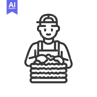 Smiling Worker with Backwards Cap Folding a Stack of Laundry Line Art