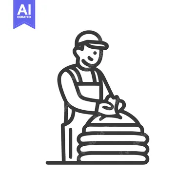 Aset premium populer: Smiling Worker in Cap and Overalls Stacking Linens Vector Icon
