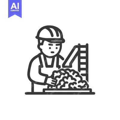 Bold Line Icon of a Worker in a Hard Hat Processing Material from a Ma