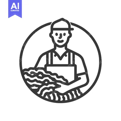 Aset premium populer: Friendly Farmer with Harvested Crops, a Minimalist Monochrome Circular
