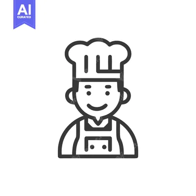 Aset premium populer: Minimalist Line Icon of a Smiling Chef in Toque and Apron