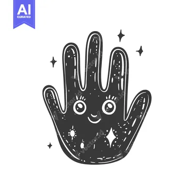 A Black and White Hand with a Smiling Face and Sparkles Around It