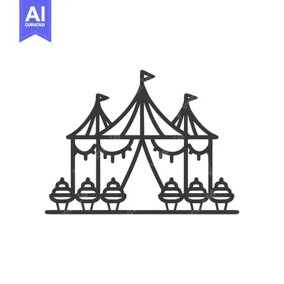 Aset premium populer: Symmetrical Line Art of a Carnival Tent with Decorative Cupcakes