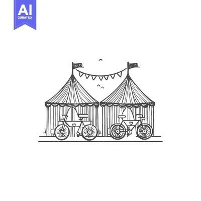 Charming Hand-Drawn Circus Scene with Two Tents and Bicycles
