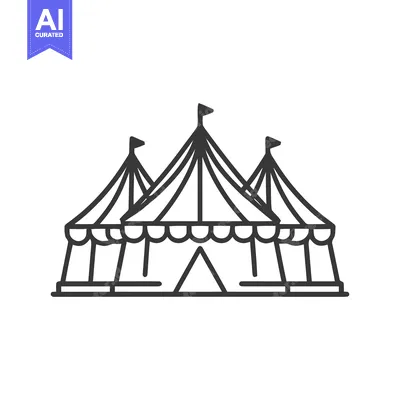 Minimalist Big Top Circus Tent with Three Peaks and Flags Line Icon