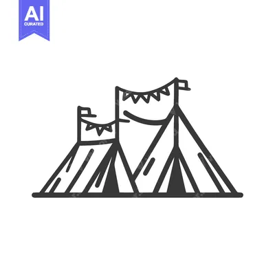 Premium design asset: Minimalist Festival Tents with Bunting Flags Line Art Icon