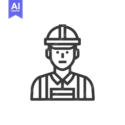 Popular premium asset: Minimalist Line Icon of a Construction Worker in Hard Hat and Safety V
