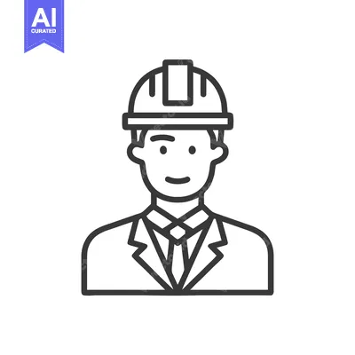 Aset desain premium: Professional Engineer Icon: Male Avatar in Suit and Hard Hat, Clean Li