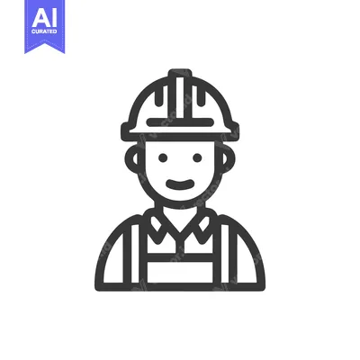 Aset premium populer: Smiling Construction Worker Avatar: Minimalist Line Icon in Hard Hat