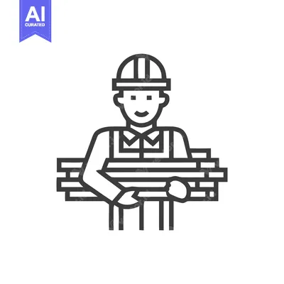 Aset premium populer: Smiling Construction Worker Carrying Planks, Minimalist Line Art Icon