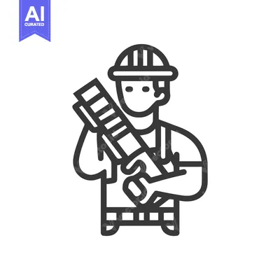 Aset premium populer: Bold Line Art Icon of a Construction Worker in a Hard Hat Carrying Mat