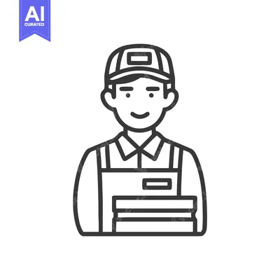 Smiling Delivery Man in Uniform Holding Packages, a Minimalist Line Ar