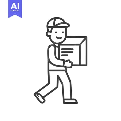 Popular premium asset: Friendly Delivery Man Walking with a Box, Minimalist Line Art Icon