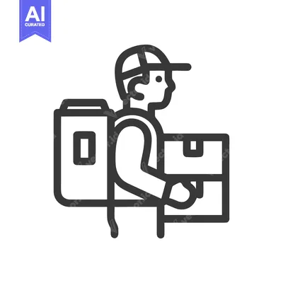 Modern line icon of a courier with a delivery backpack and parcel