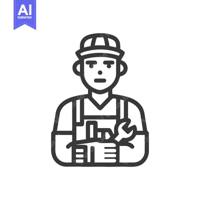 Premium design asset: Confident Repairman with Crossed Arms and Wrench, Minimalist Line Art