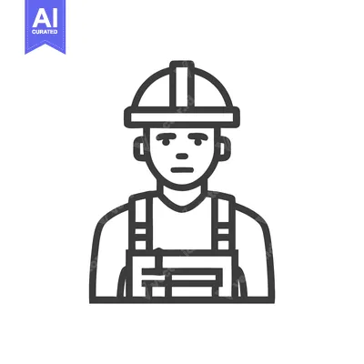 Popular premium asset: Minimalist Line Icon of a Construction Worker with Hard Hat and Overal
