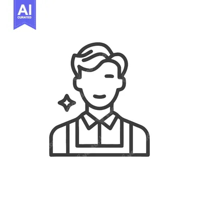 Winking Service Worker in Apron with Cleanliness Sparkle Line Icon
