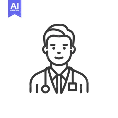 Aset premium populer: Friendly Male Doctor Line Art Icon with Stethoscope and Badge