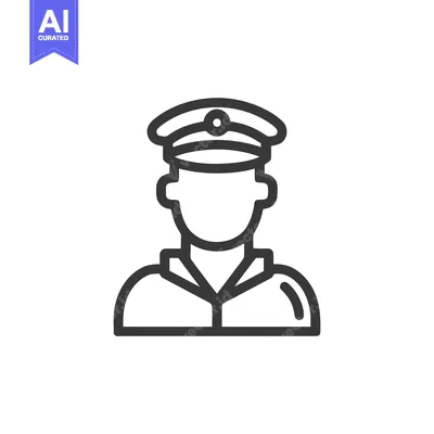Aset desain premium: Clean Line Art Icon of a Faceless Officer in a Peaked Cap