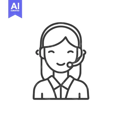 Smiling Customer Service Representative, Clean Outline Icon with Heads