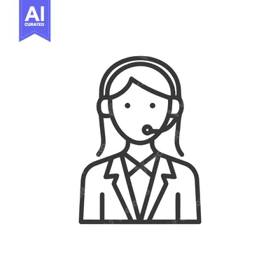 Aset desain premium: Professional Female Operator with Headset, a Clean Line Art Icon for C