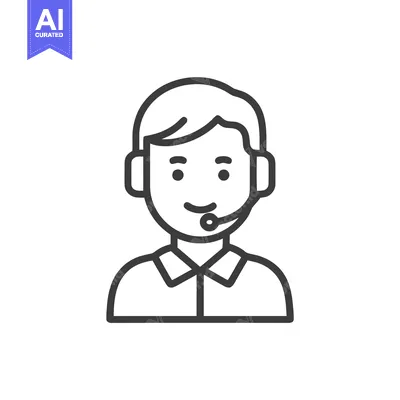 Smiling Customer Support Agent Line Art Icon with Headset for Online A