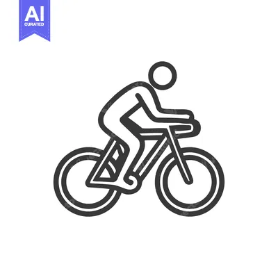 Dynamic Cyclist Icon with Bold, Modern Outline Style
