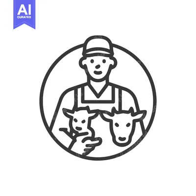 Aset premium populer: Caring Farmer with Calf and Goat, a Minimalist Livestock Husbandry Ico