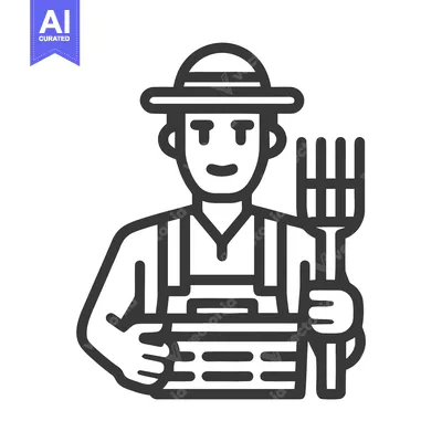 Smiling Farmer with Hat, Pitchfork, and Harvest Crate Icon
