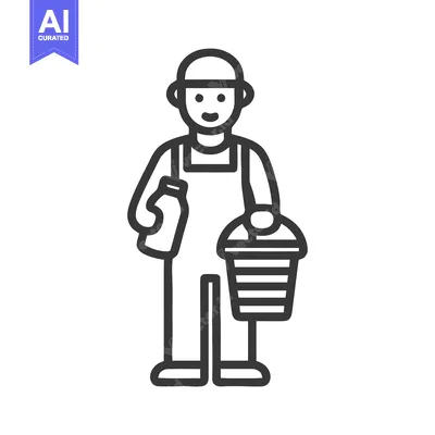 Aset premium populer: Smiling Milkman Line Art Icon Holding a Milk Bottle and Pail