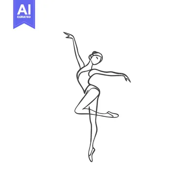 Aset desain premium: Graceful Ballerina in a Dynamic Pose, Elegant Minimalist Line Art