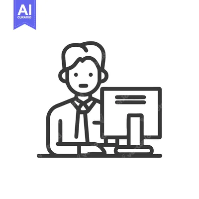 Sleek Outline Icon of a Focused Office Worker at a Computer Desk