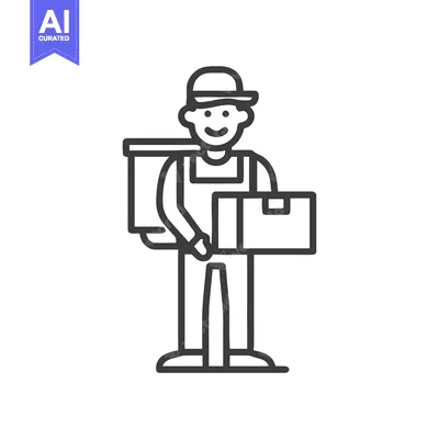 Popular premium asset: Minimalist Line Icon of a Smiling Courier with Delivery Bag and Packag