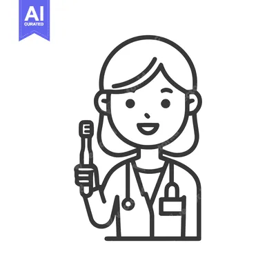Clean Line Art Icon of a Smiling Female Dentist Promoting Oral Health