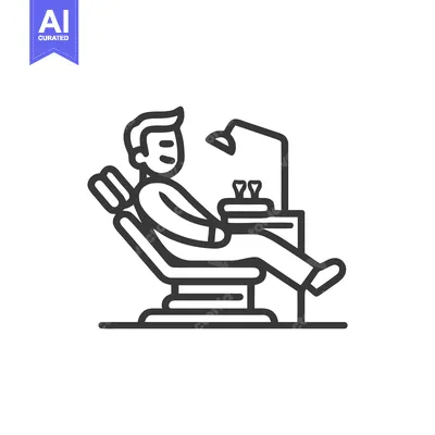 Minimalist Line Icon of Patient in Dental Chair with Lamp and Rinse Cu