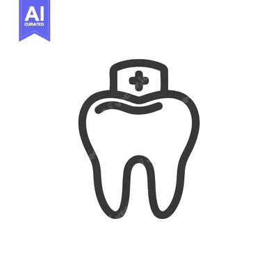 Aset desain premium: Molar Tooth with Medical Cross Cap, a Minimalist Dental Care Line Icon