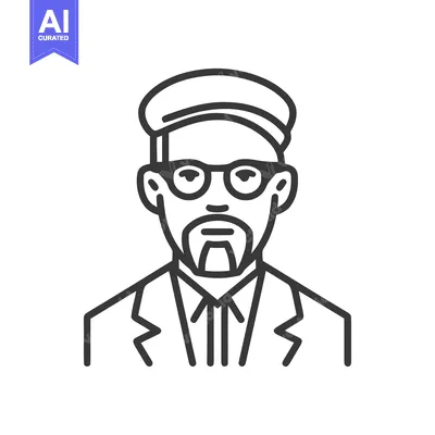 Aset desain premium: Minimalist Line Art Portrait of a Stylish Man with Glasses, Goatee, an