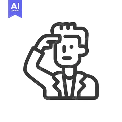 Stylized Line Art Icon of Man Saluting with Hand to Forehead, Simple V