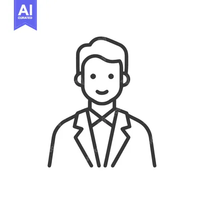 Aset premium populer: Minimalist Line Art Icon of Smiling Man in Suit, Professional Avatar f