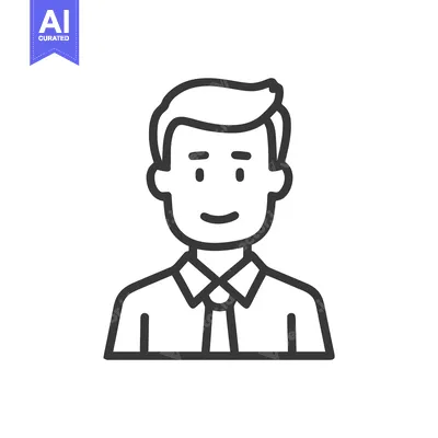 Premium design asset: Smiling Man Icon: Simple Black Line Art Avatar of a Professional Male