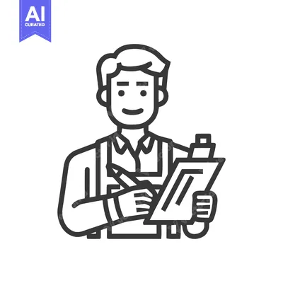 Smiling Worker Icon with Clipboard and Pen, Professional Service Vecto
