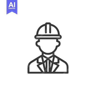 Aset premium populer: Professional Engineer Icon: Minimalist Line Art of Man in Hard Hat and