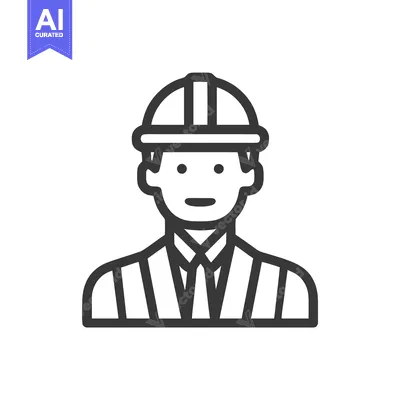 Aset premium populer: Professional Engineer Icon: Minimalist Line Art of Man in Hard Hat and